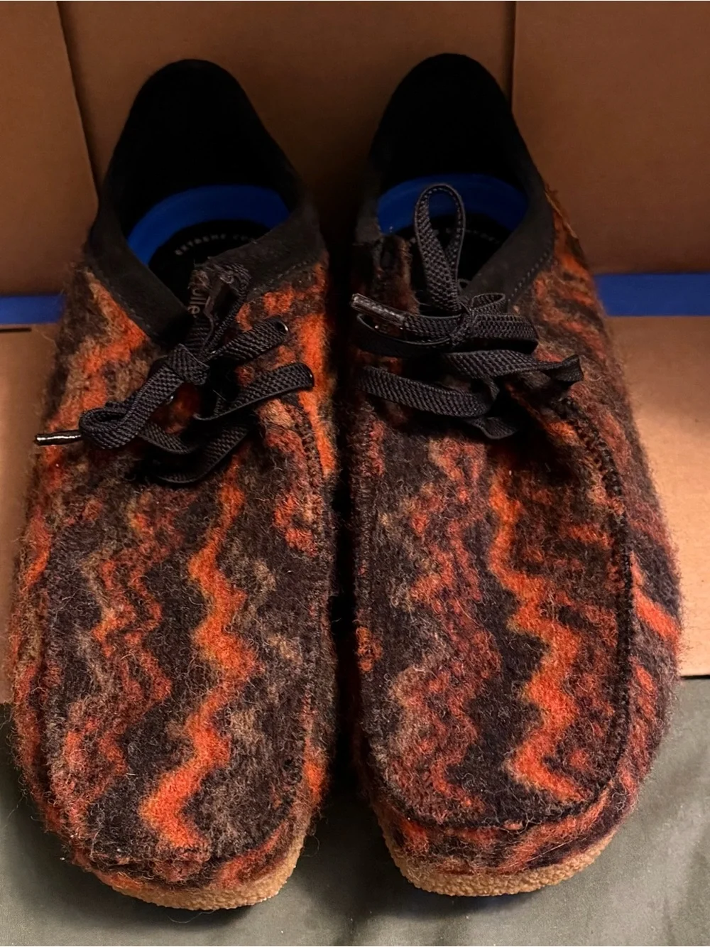 Clarks Men's Wool Slip-Ons in Brown and Orange Zigzag